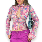2000s Silk Floral Button Down (XS)