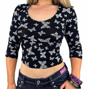 90s Butterfly 3/4 Sleeve Baby Tee (S)