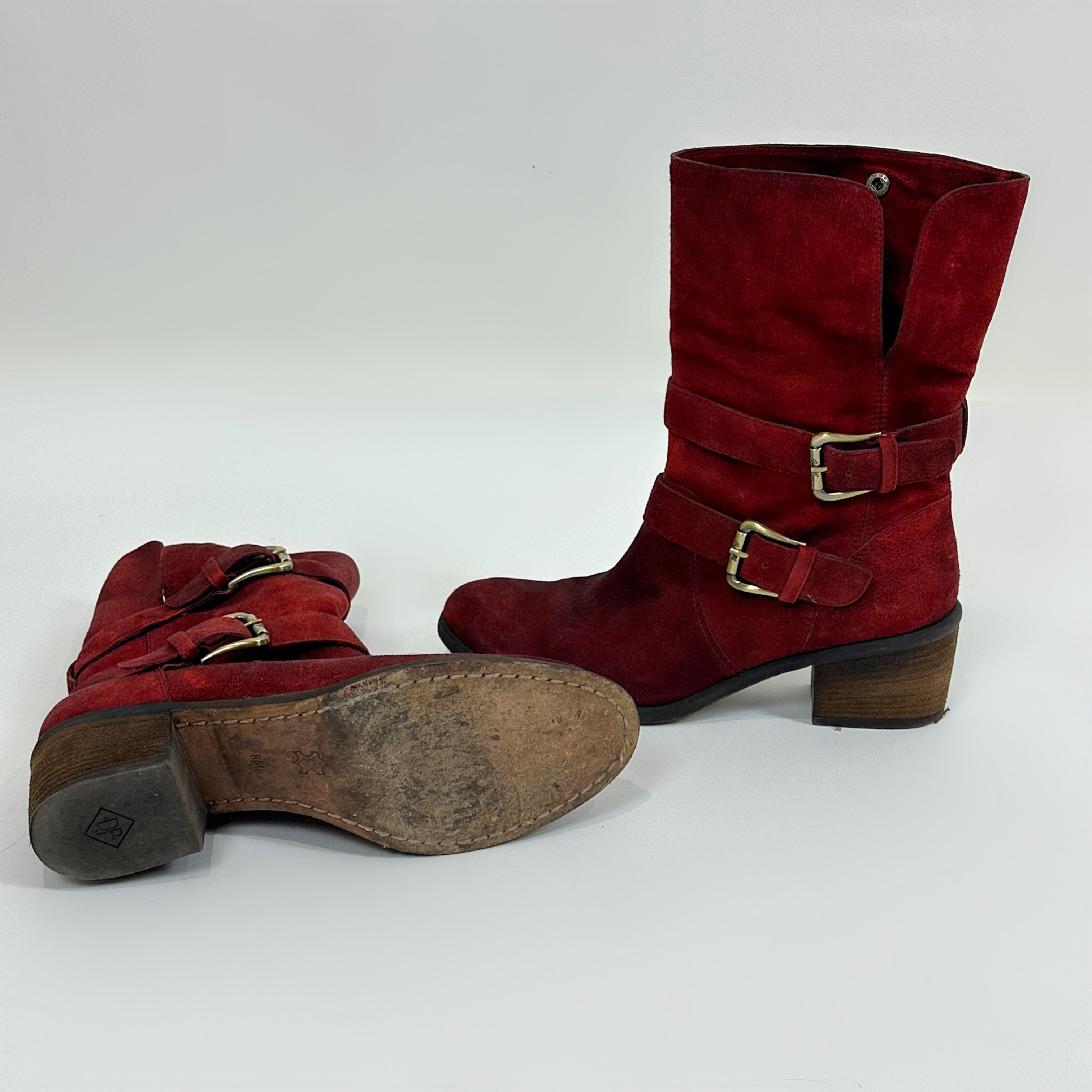 Vintage Red Leather Biker Boots (8)