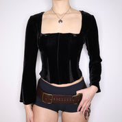 Y2K Witchy Black Corset Blouse (S/M)