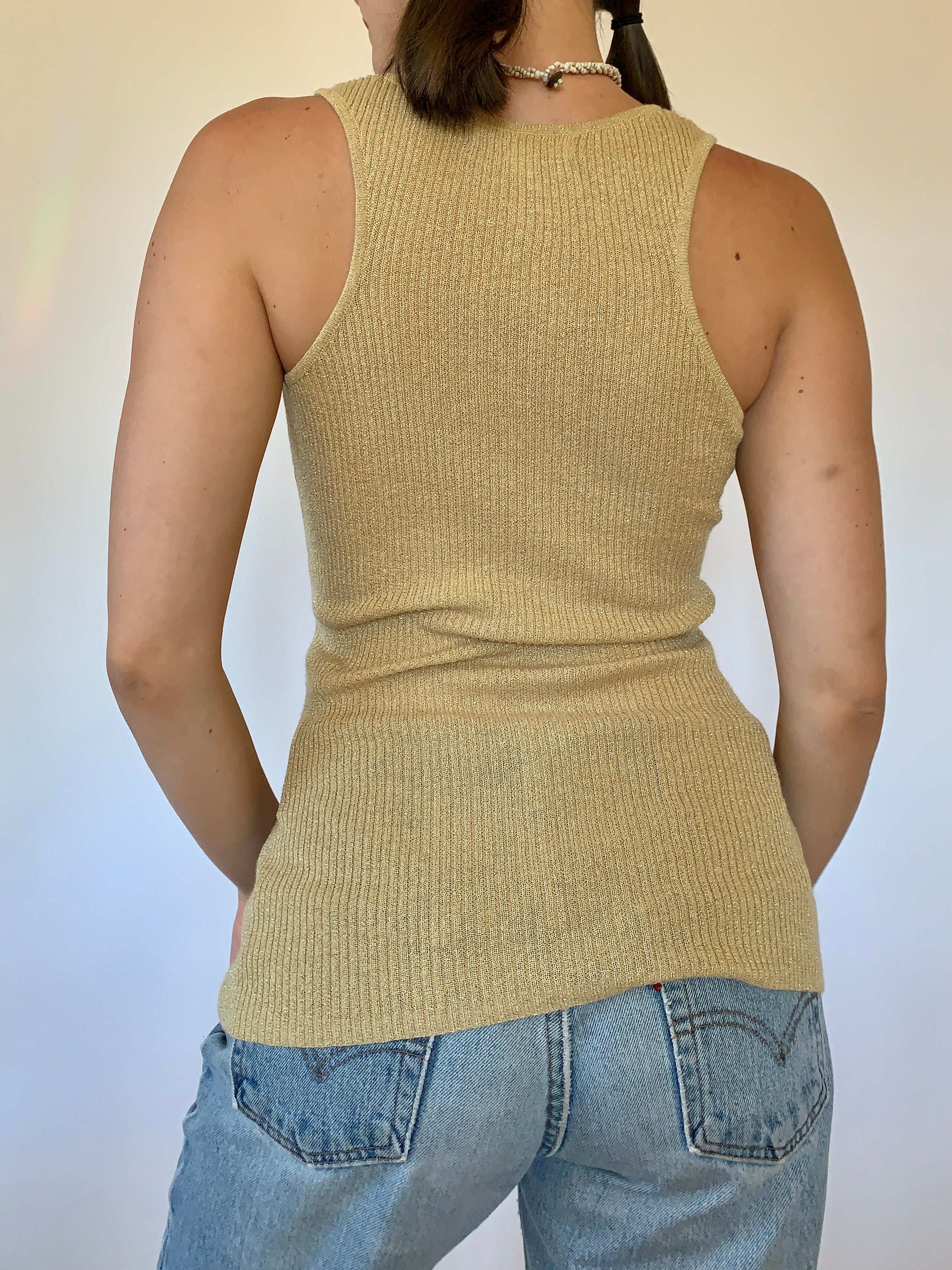 Y2K Gold Ribbed Tank - Small