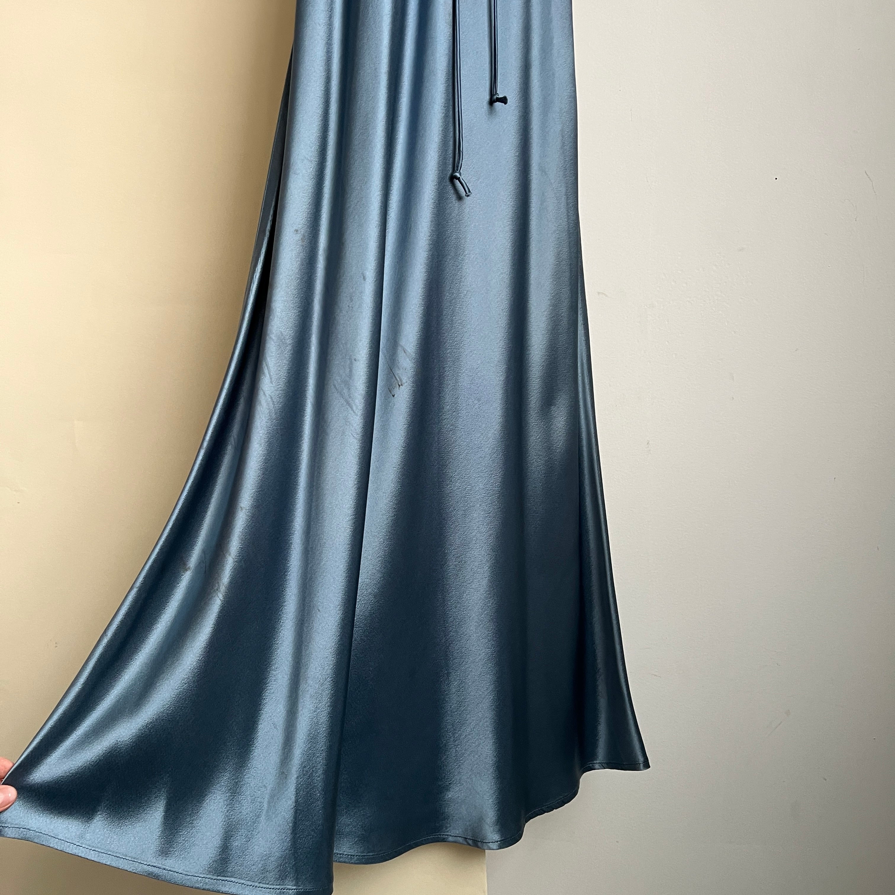 Vintage 90s dusty blue satin maxi dress (S/M)