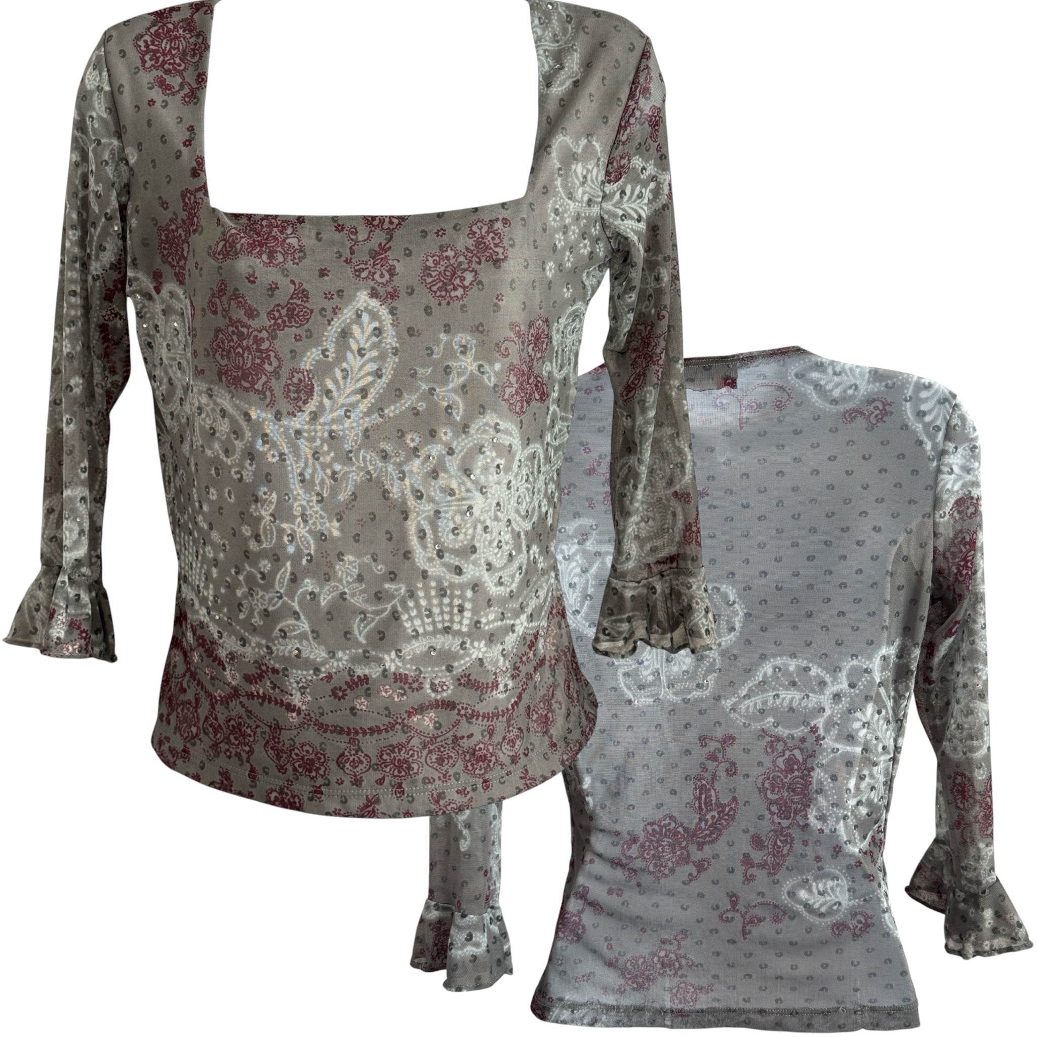 Y2K square neck mesh top (S)