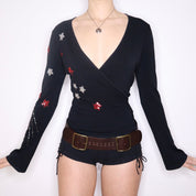 Y2K Star Sequin Wrap Top (S/M)