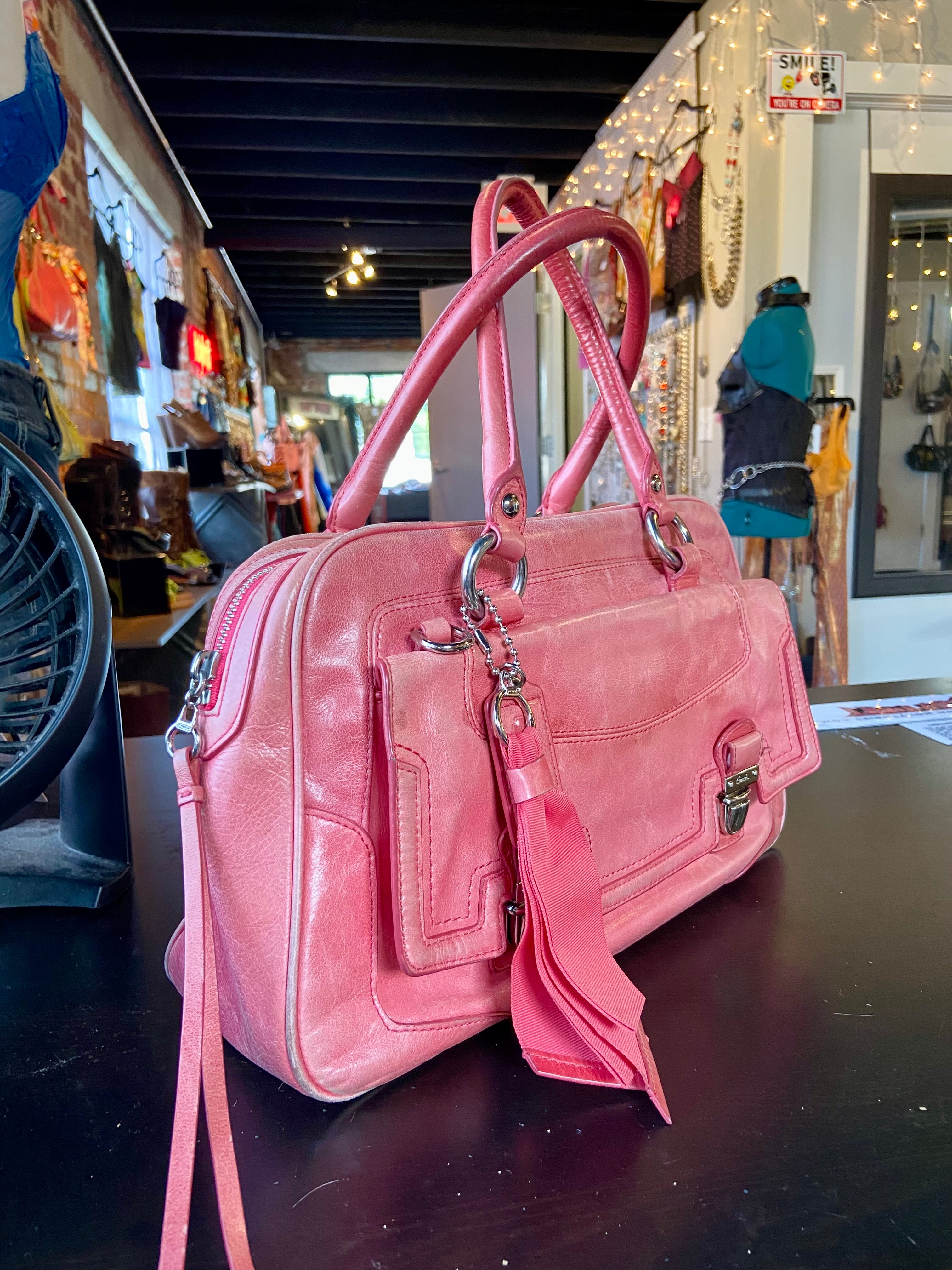 Coach Poppy Pink LeatherPushlock Satchel Bag