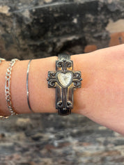Vintage Oxidized Gunmetal Geneva Cross Cuff Style Wristwatch