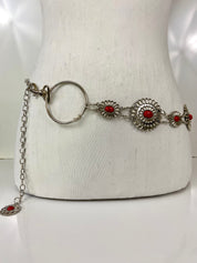 Coral concho silver chain belt