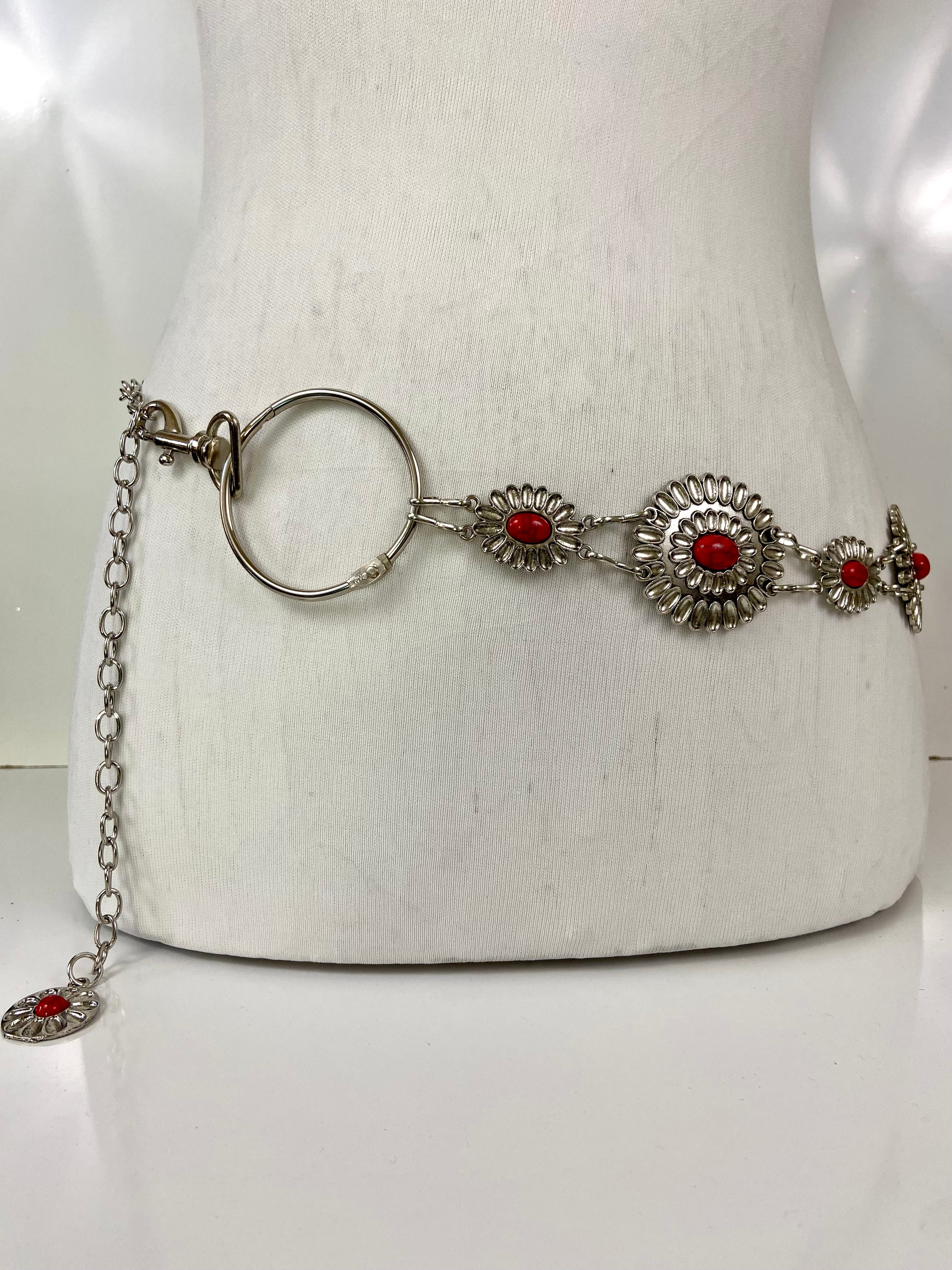 Coral concho silver chain belt