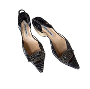 Manolo Blahnik Gunmetal Black Alligator Kitten Heels (10)