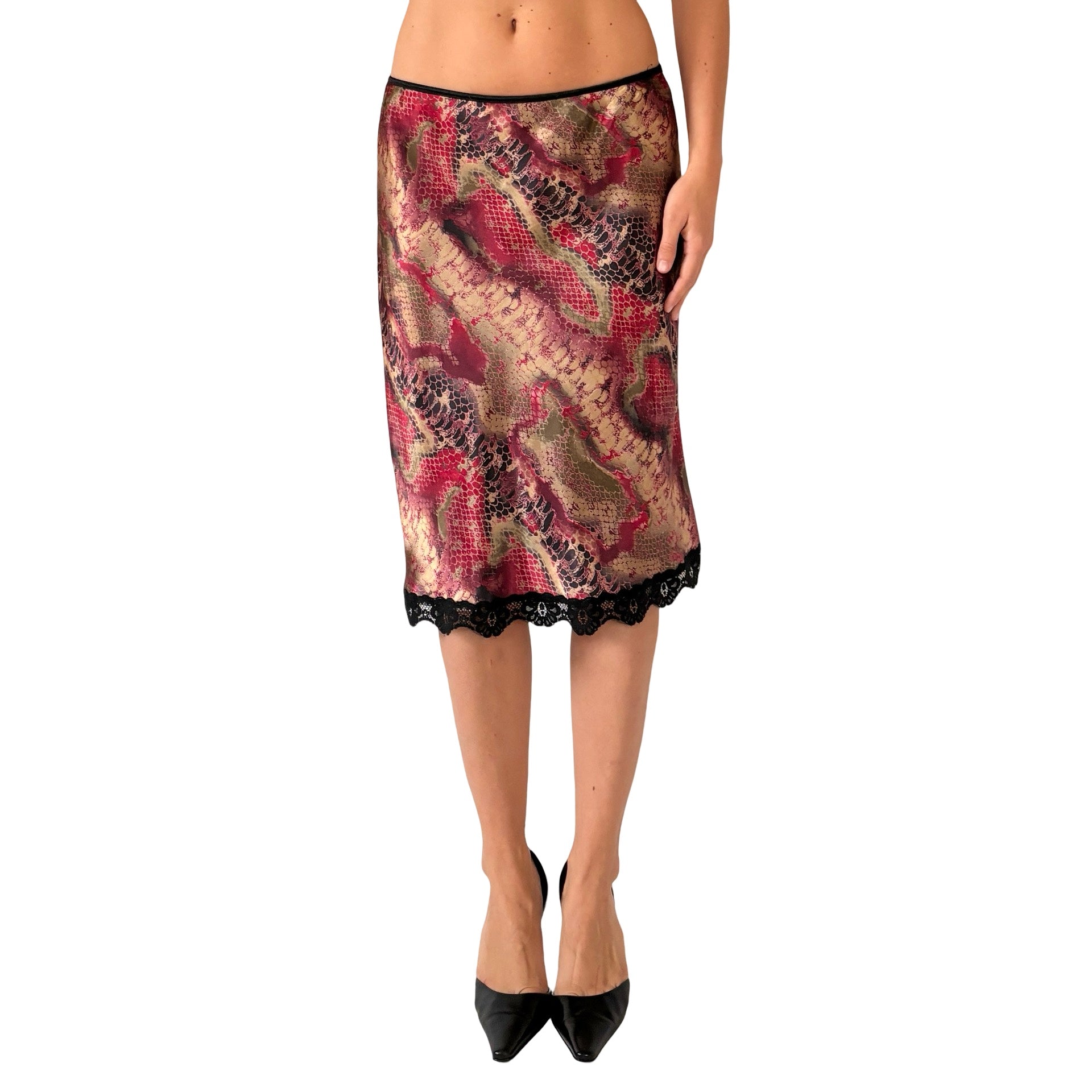 90s Snakeskin Satin Midi Skirt (S/M)