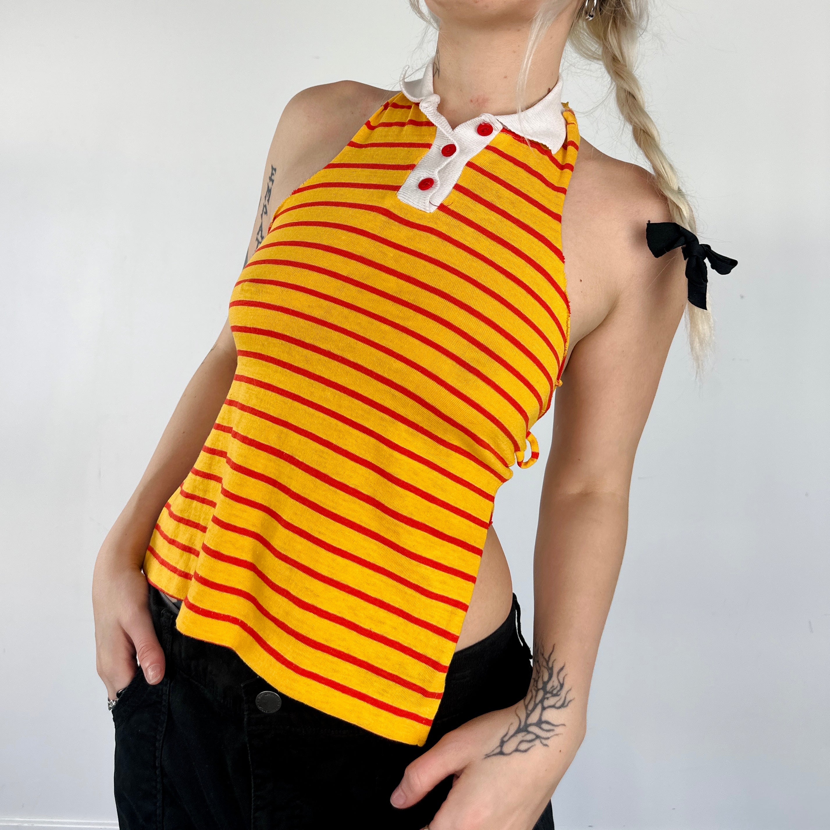 Vintage Striped Polo Halter Top (XS)