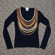 Fuzzi Textured Mesh Animal Print Detail Long Sleeve (L)