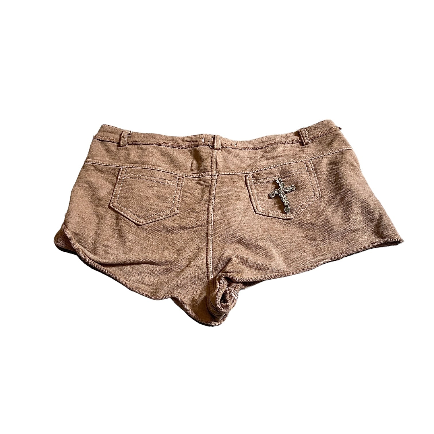 Vintage Rhinestone Crucifix Brown Booty Shorts (S/M)