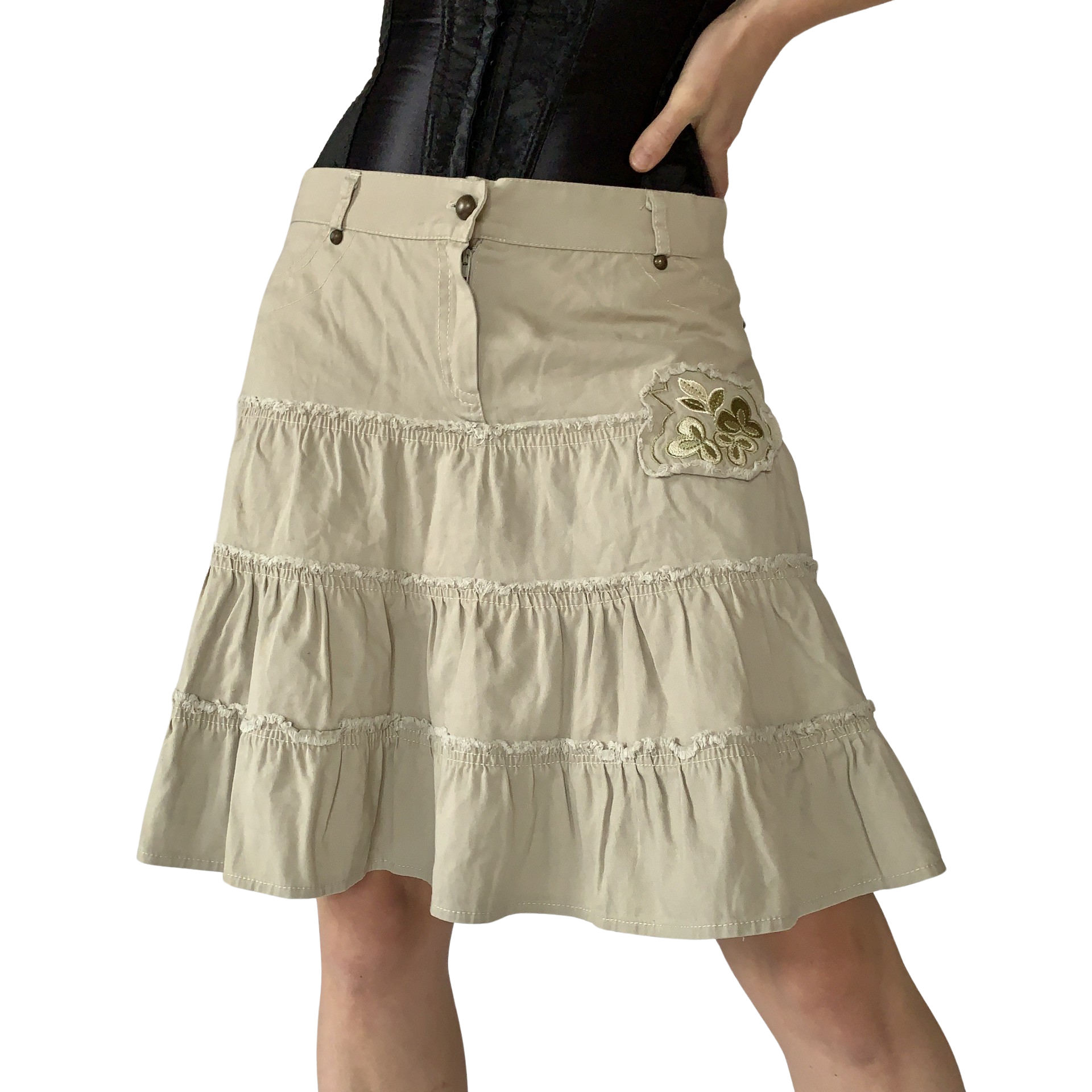 Y2K Khaki Ruffle Skirt (S)