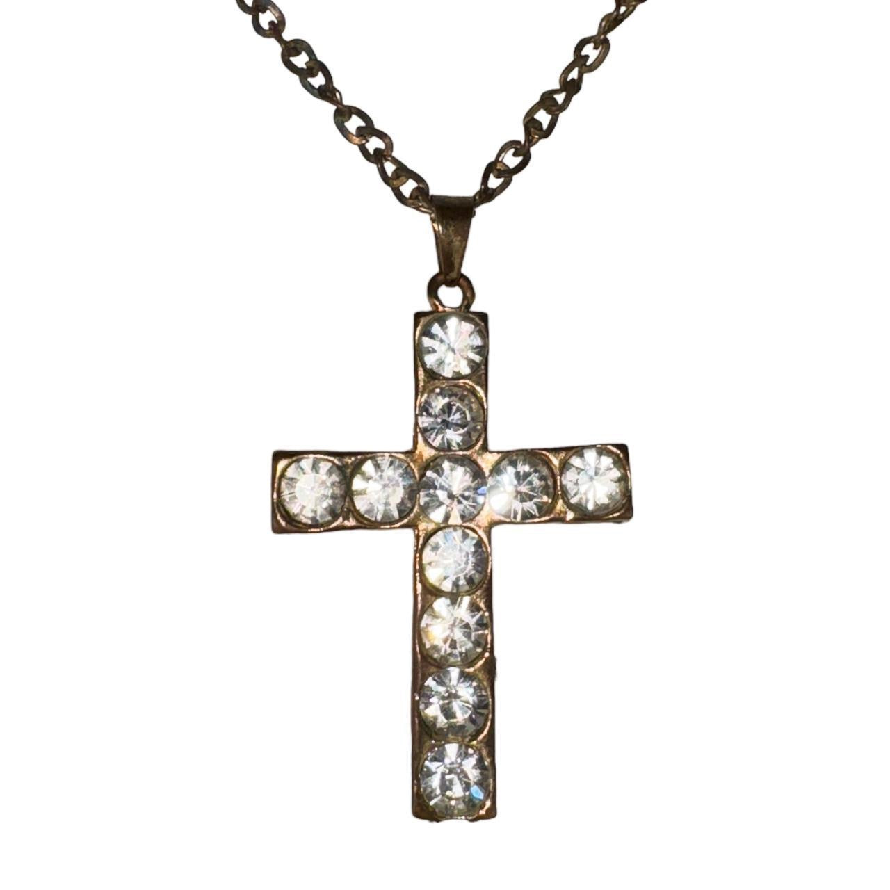 Vintage Chunky Rhinestone Cross Necklace