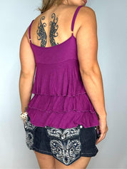 Morgan De Toi Tiered Fuchsia Rhinestone Babydoll Tank Top (M)