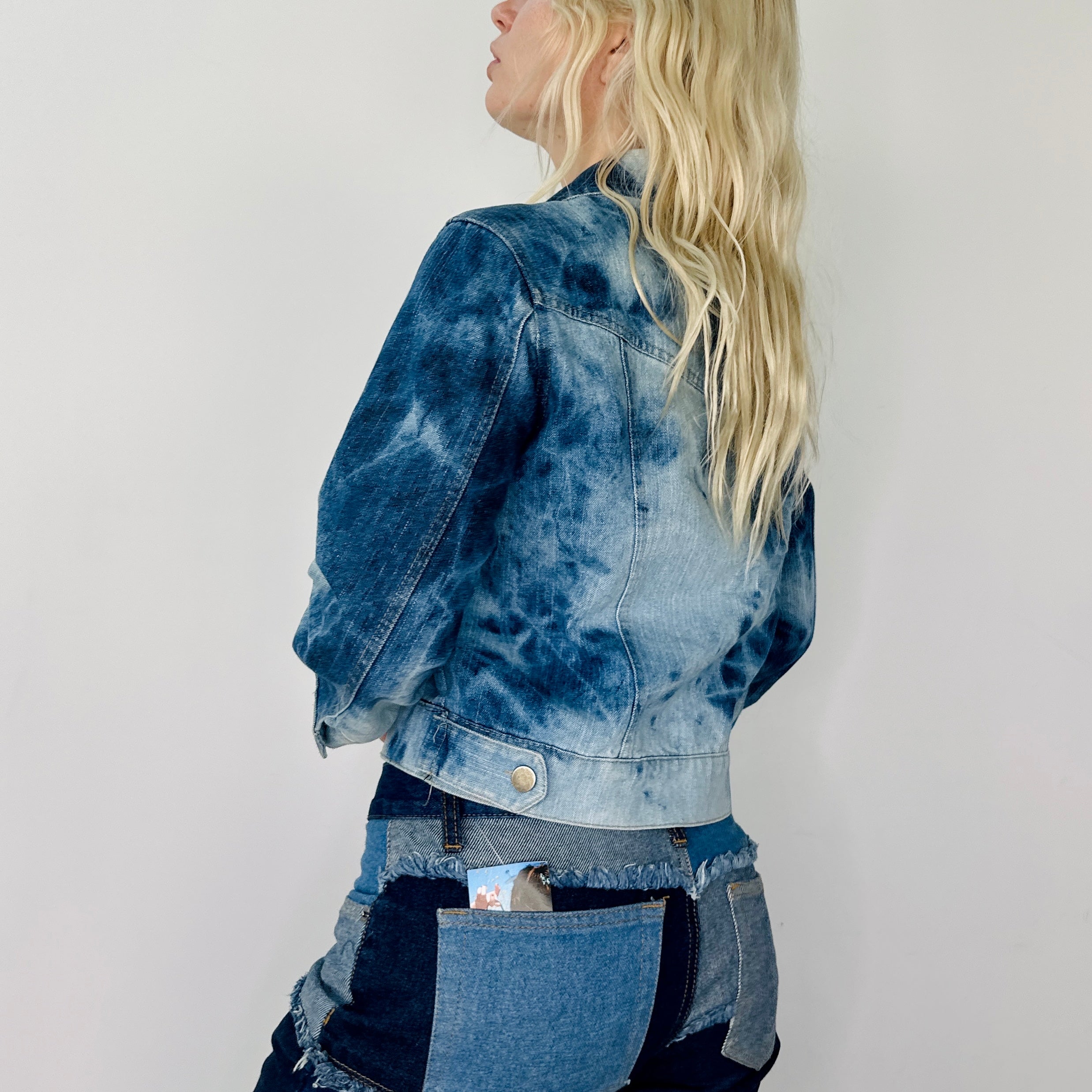 00s Bleached Cropped Denim Jacket (M)