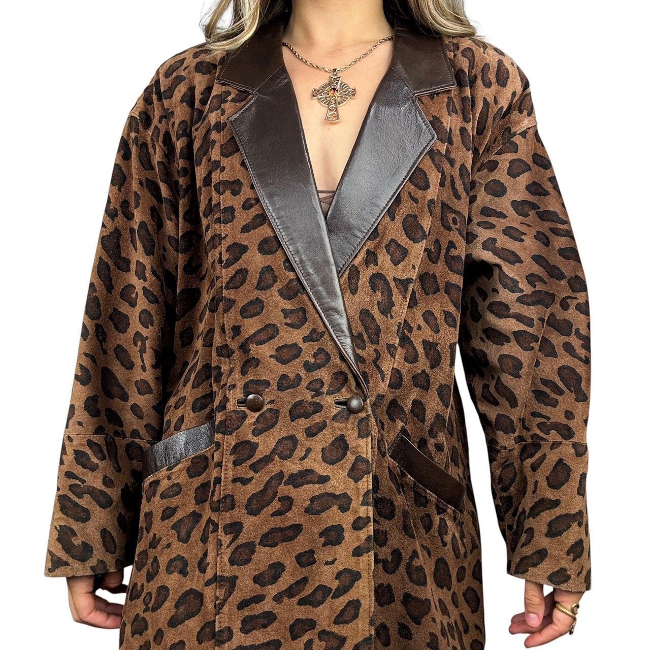 Vintage Genuine Suede Leopard Print Coat (XL)