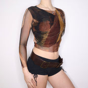 Y2K Italian Brown Mesh Abstract Top (S)