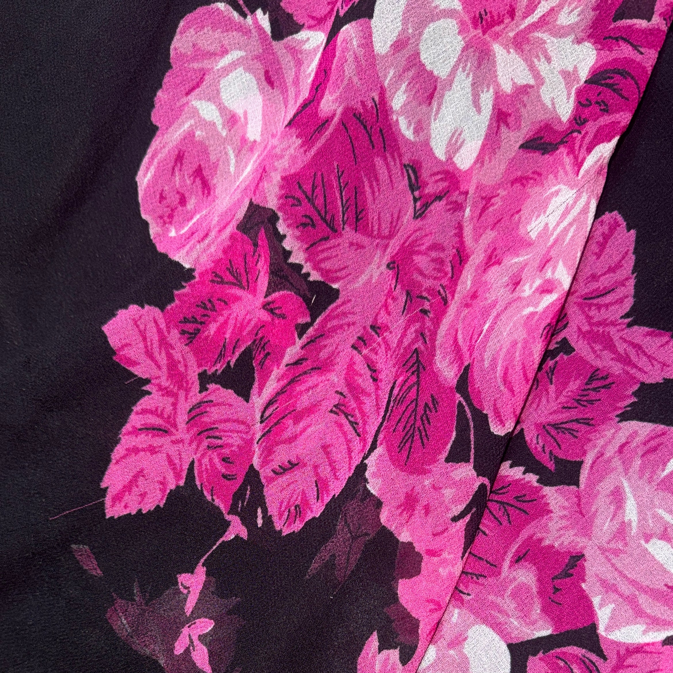 Y2K Pink & Black Floral Handkerchief Hem Midi Dress (XL)