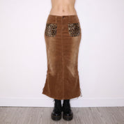 Y2K Brown Corduroy Maxi Skirt (S)