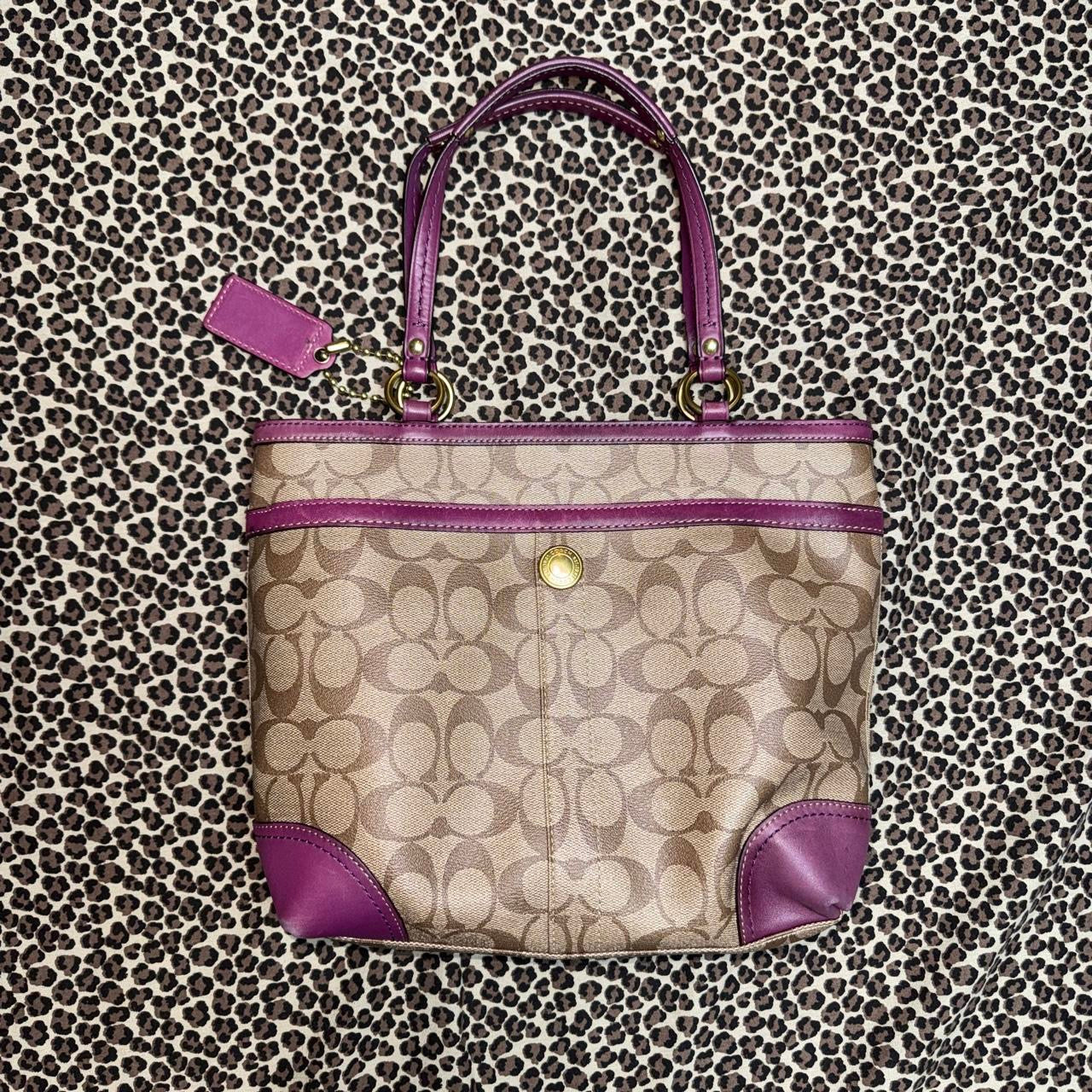 Vintage Coach Beige & Purple Signature Logo Bag