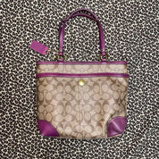 Vintage Coach Beige & Purple Signature Logo Bag