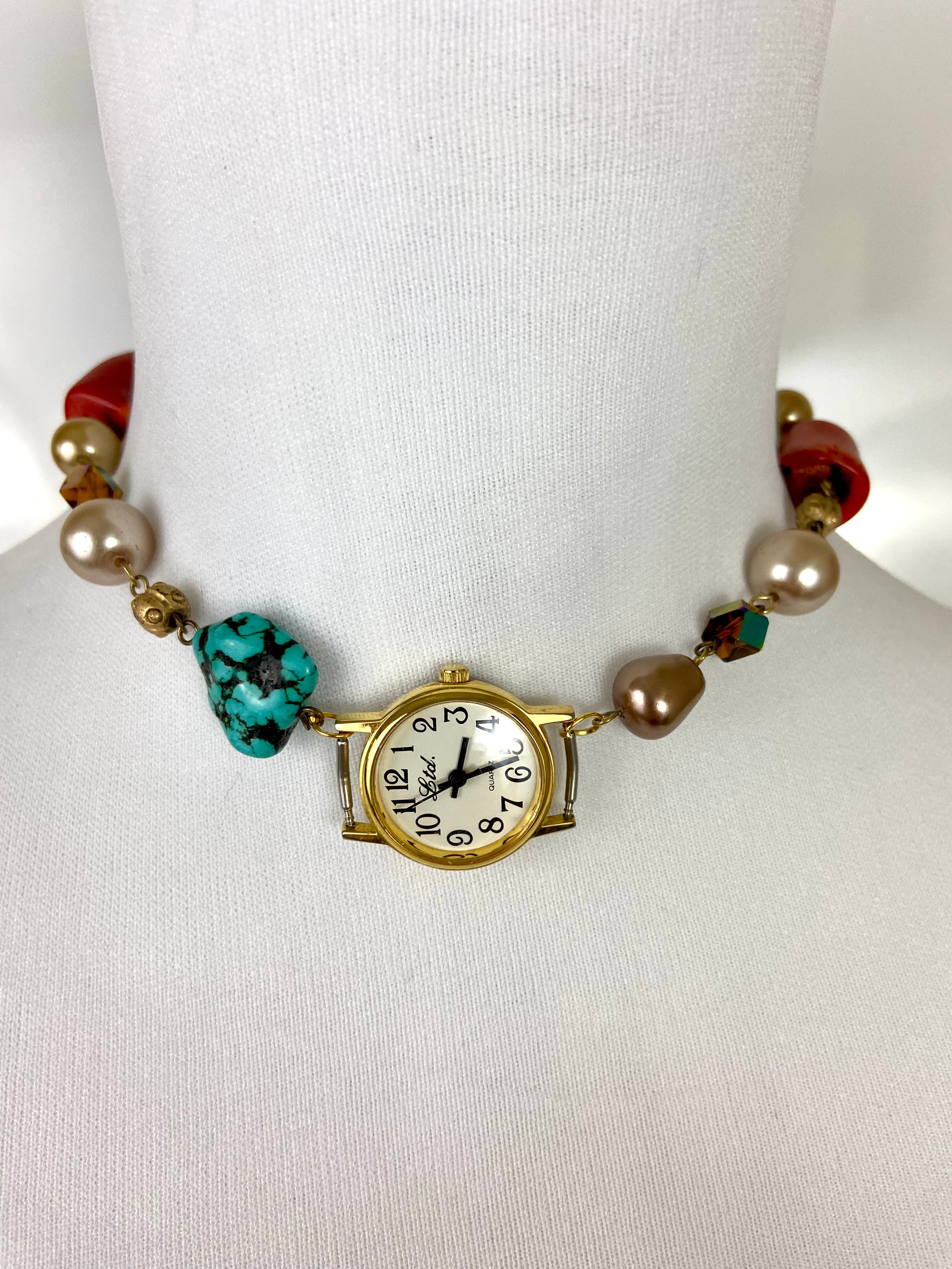 Cute watch with little beads choker
