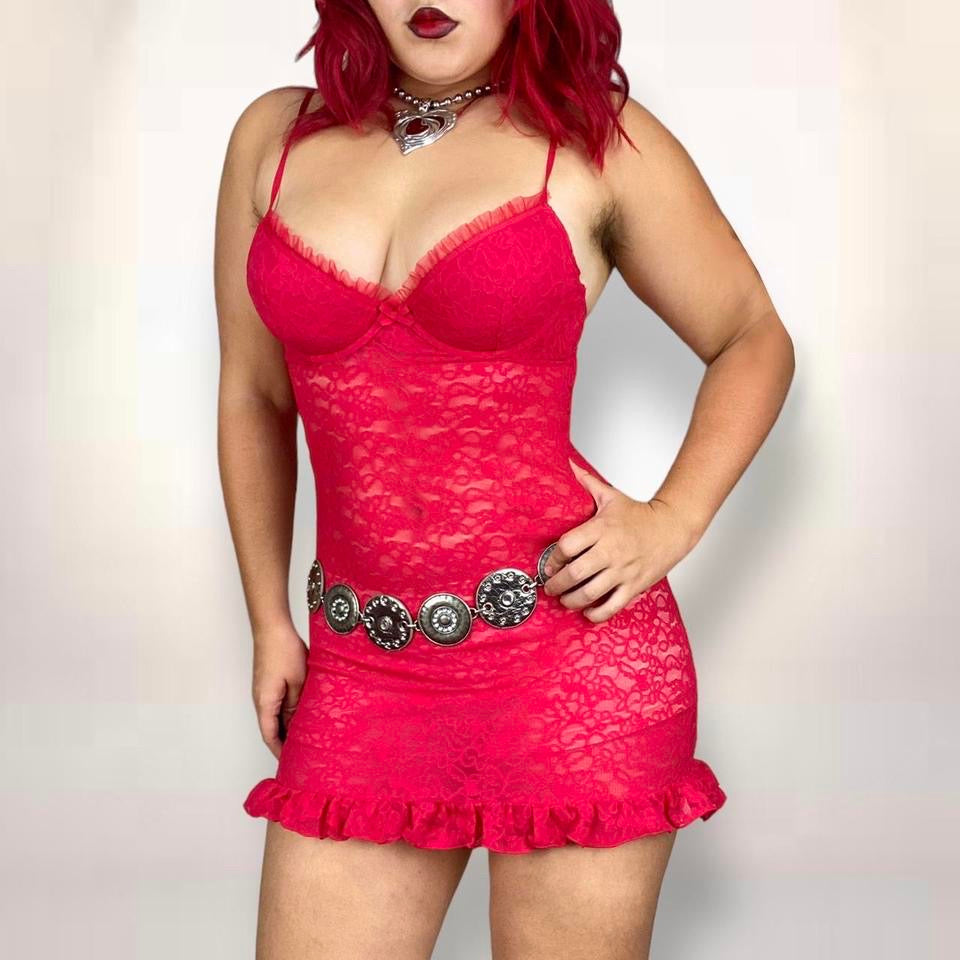 Y2K Cherry Lace Bustier Dress (S/M)