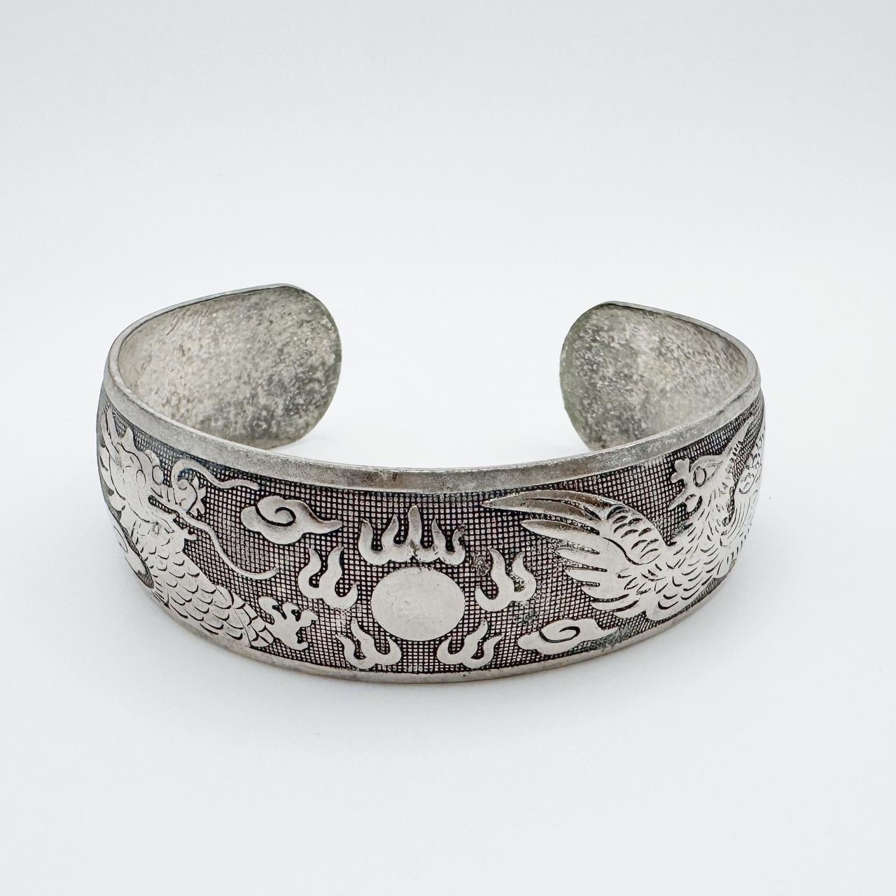 Phoenix & Dragon Engraved Cuff Bracelet