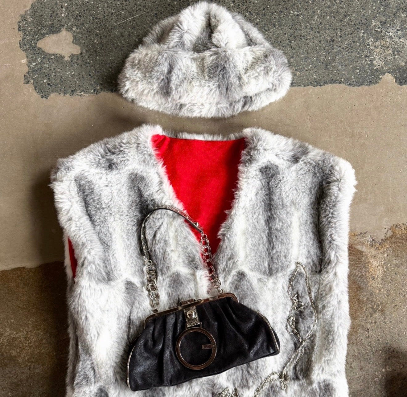 Faux Fur Vest + Matching Hat Set (M-L)
