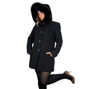 Vintage Wool Coat with Fox Fur Hood (S)