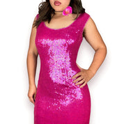 90s Fuchsia Silk Sequin Dress (M)