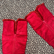 Y2K Red Faux Fur Trim Knee High Buckle Boots (9)