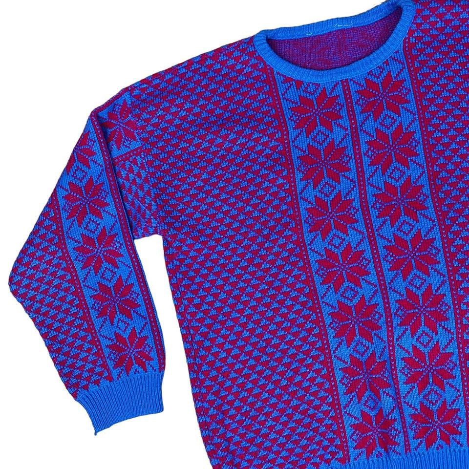 90s Cozy Nordic Snowflake Sweater (L)
