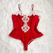 Vintage Lace Trim Satin Bodysuit (L)