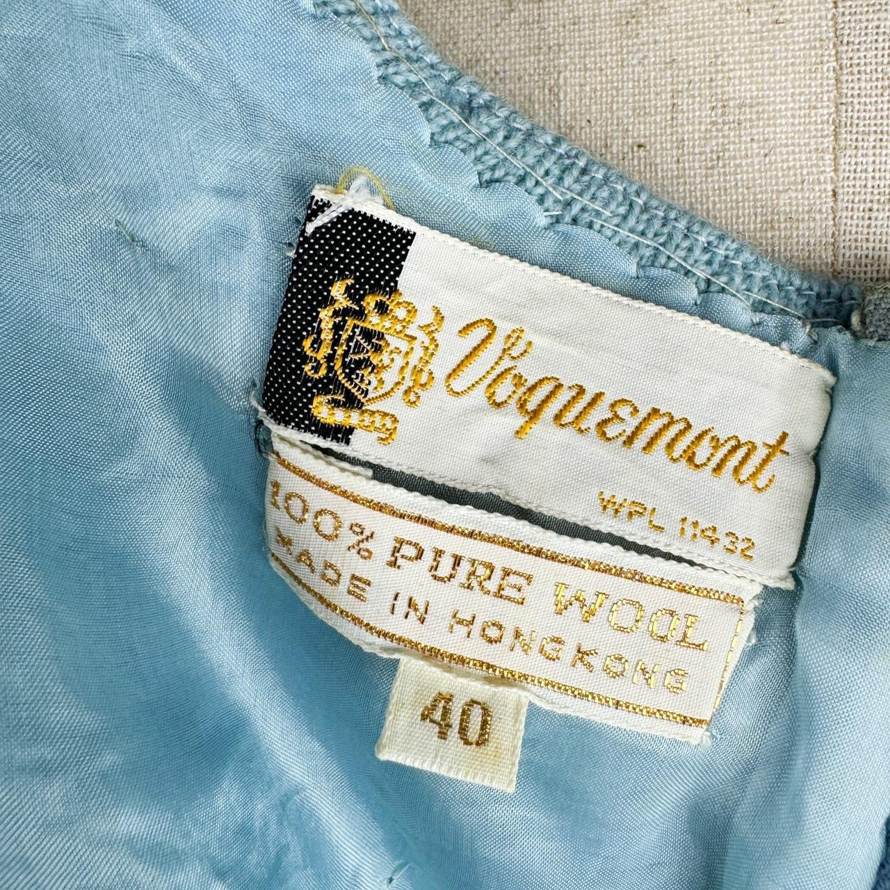 60s Baby Blue Beaded Wool Bustier (XL)