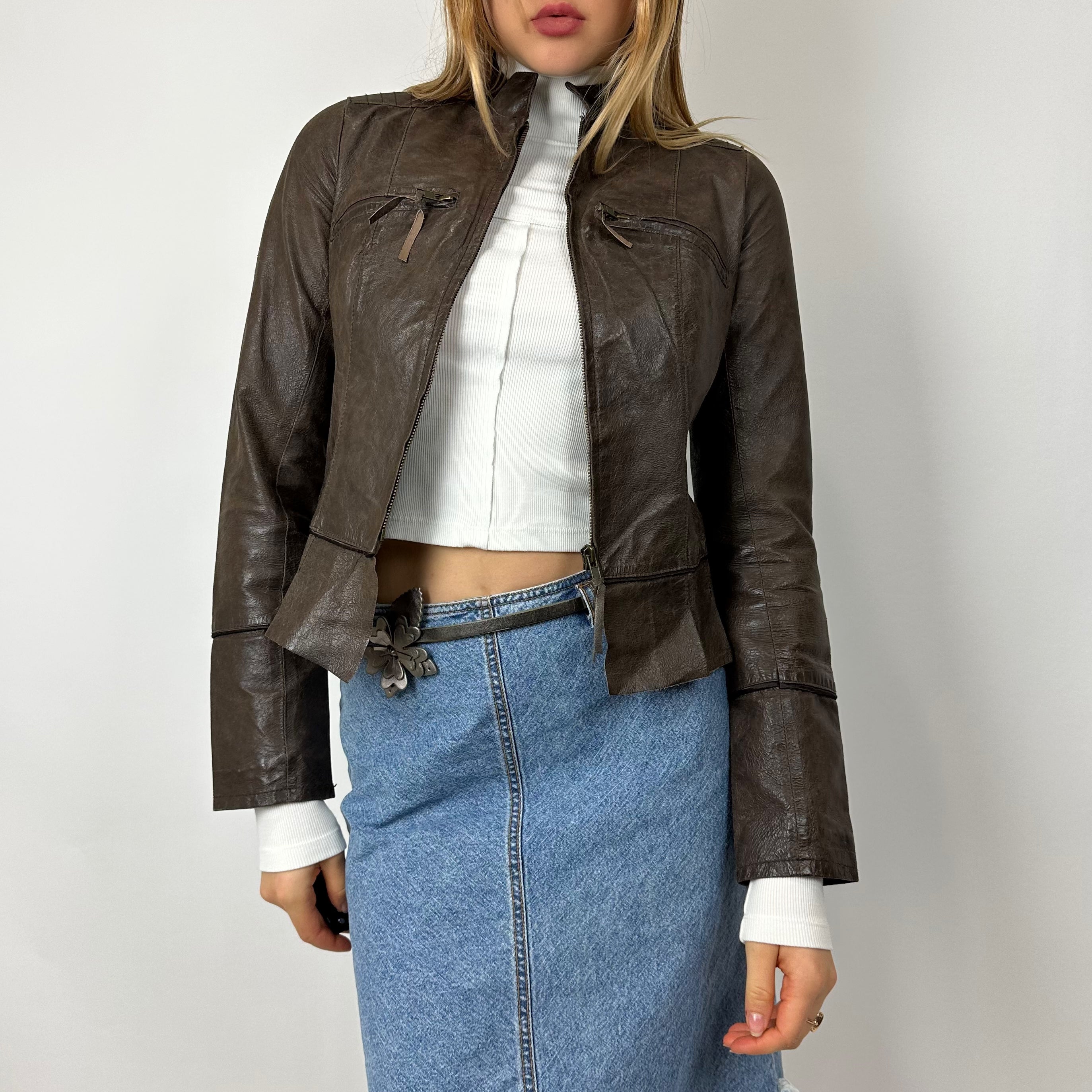 Vintage Brown Fitted Leather Jacket (XS/S)