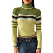 90s Key Lime Striped Turtleneck (S/M)