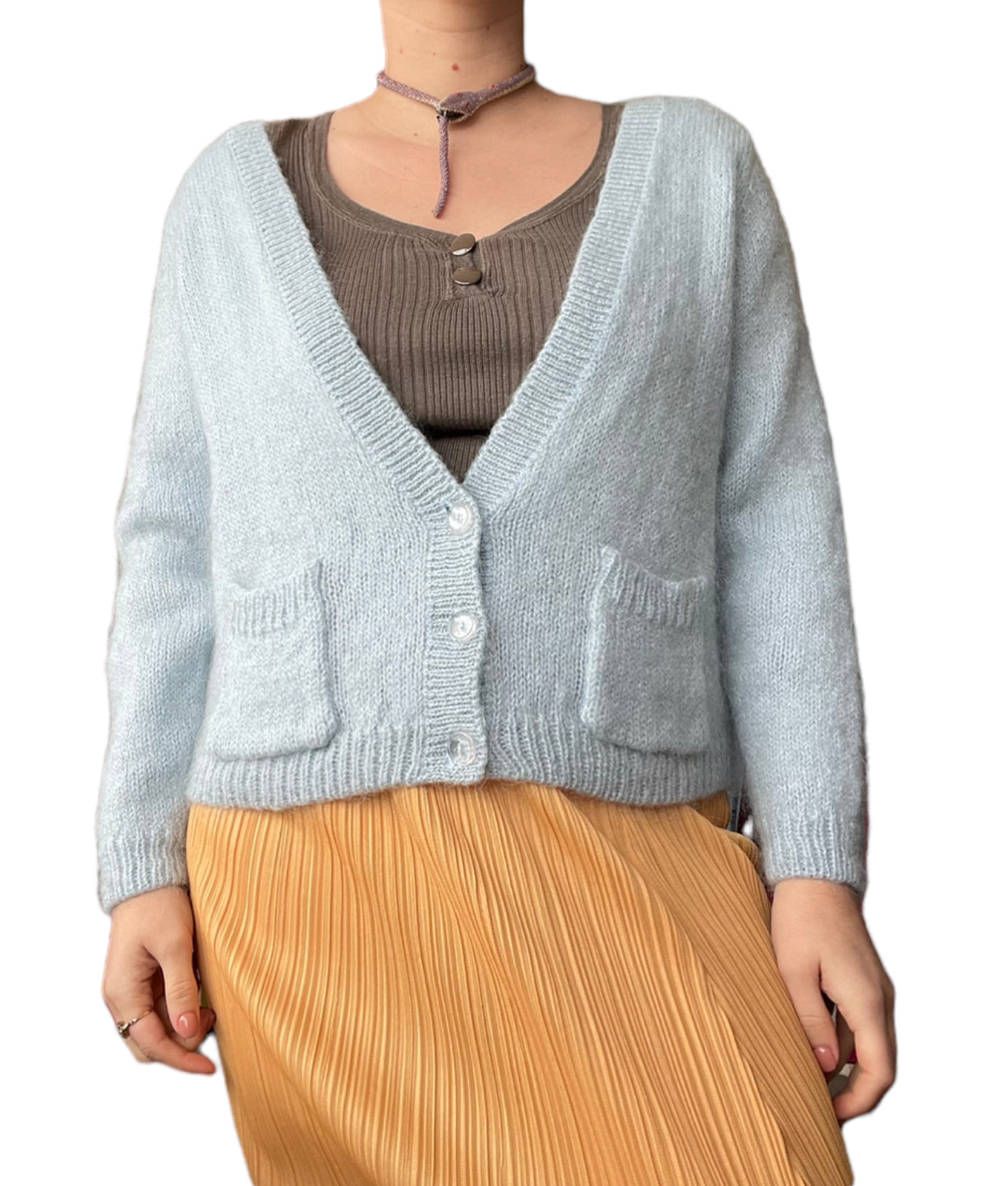 Vintage 1990s Baby Blue Mohair Cardigan (M)