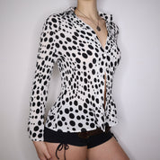 Y2K Polka Dot Pleated Blouse (S/M)