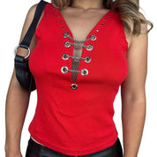 Y2K Studded Chain Detail Top (L)