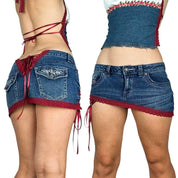Custom Lace Up Denim Mini Skirt (XS-XXL)