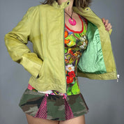 Vintage Lime Lambskin Leather Jacket (L)