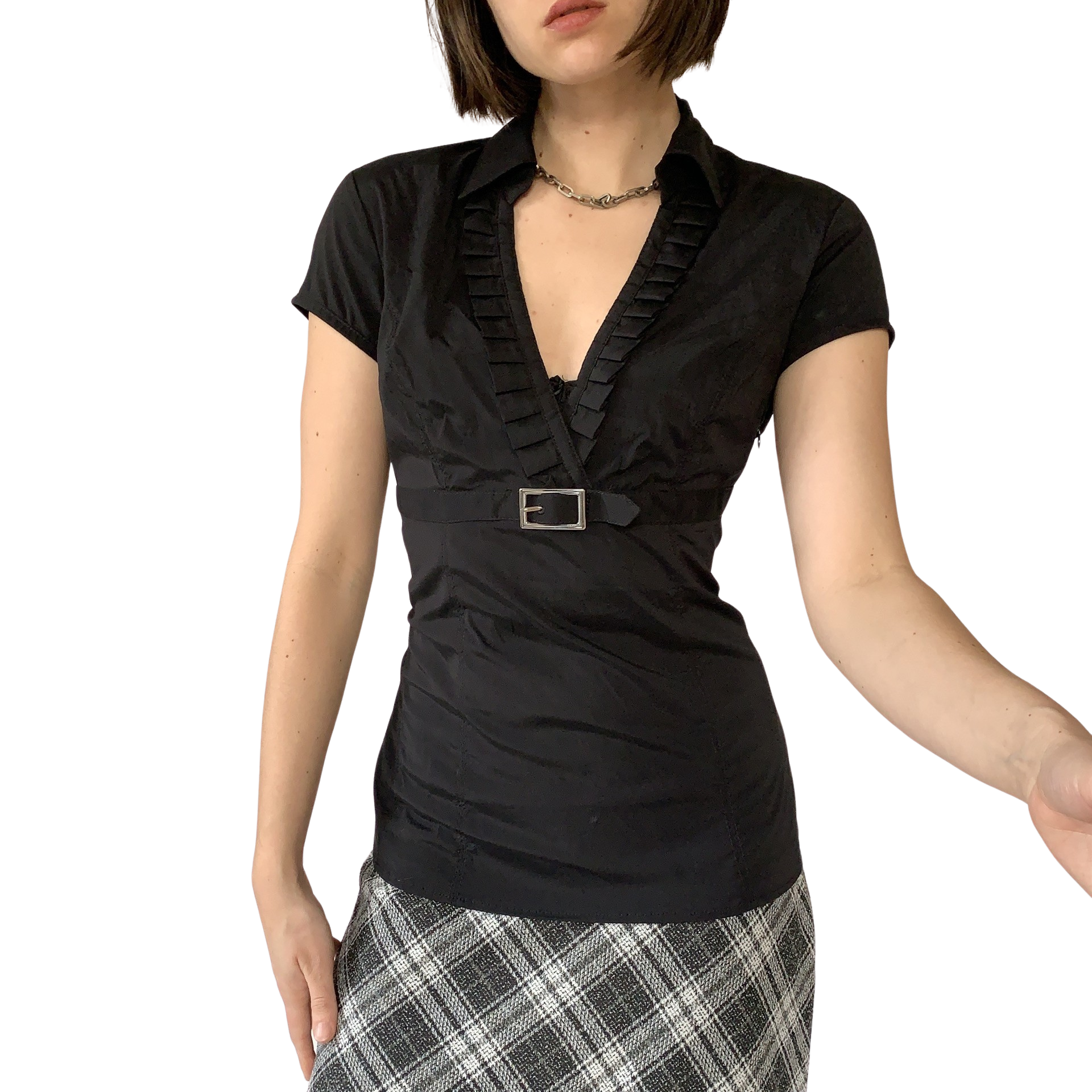 Y2K Noir Buckle Blouse (M)