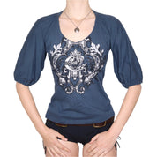 Y2K CAVALLI Graphic Puff Sleeve Top (M/L)