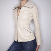 Y2K Sexy Beige Leather Moto Jacket (XS)