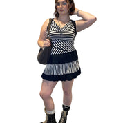 Vintage Black White Striped Ruffle Mini Dress (L)