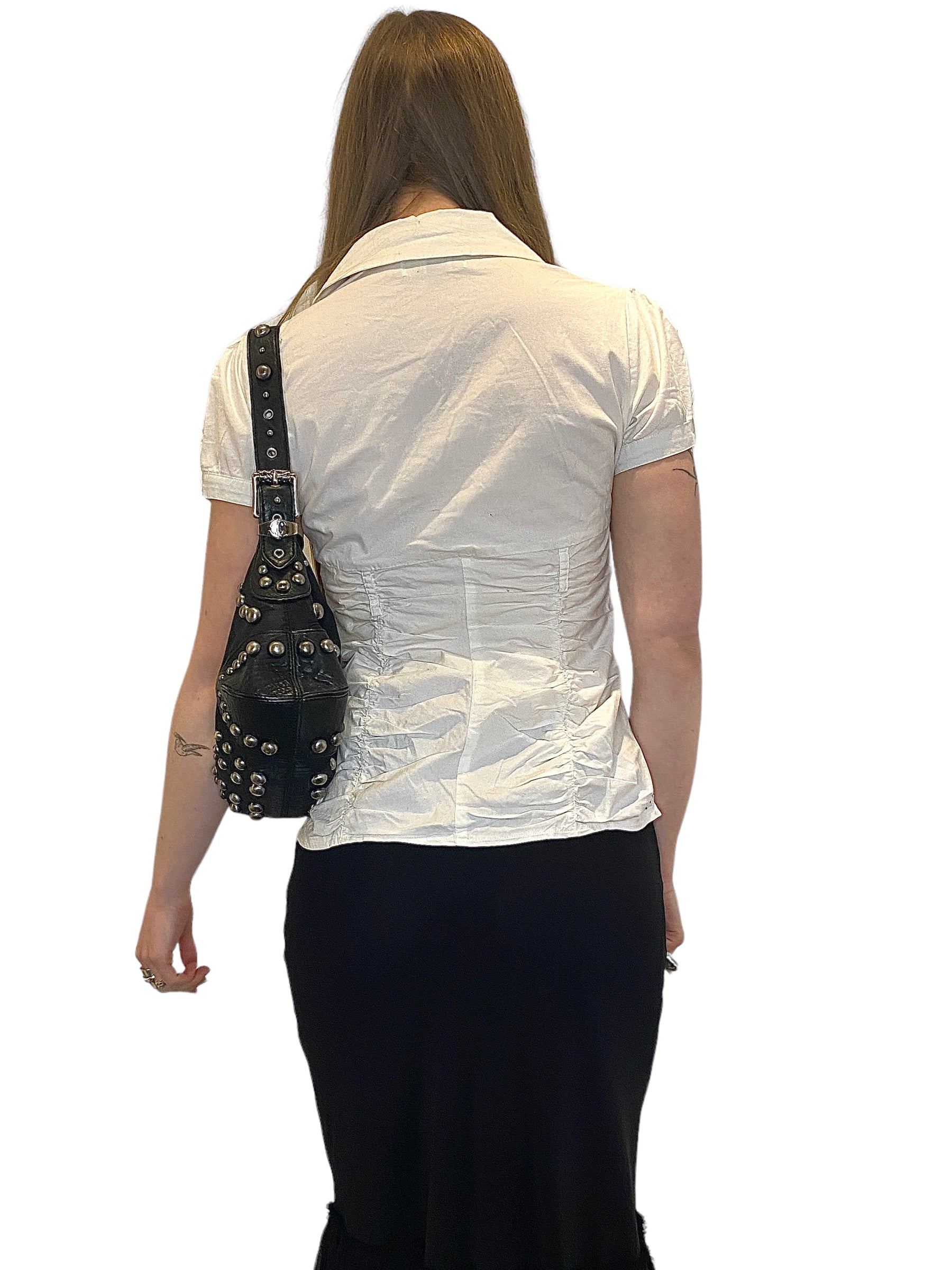 Y2K Ruched Capped Sleeve White Shirt (M)