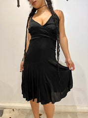 Vintage Italian Miss Sixty Black Spaghetti Strap Slinky Dress (S)